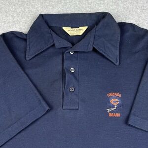 Vintage 80s Chicago Bears Polo Shirt Mens Medium Logo 7 NFL Football Helmet Blue